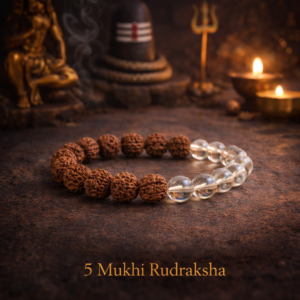 5 Mukhi Rudraksha Bracelet With White Crystals