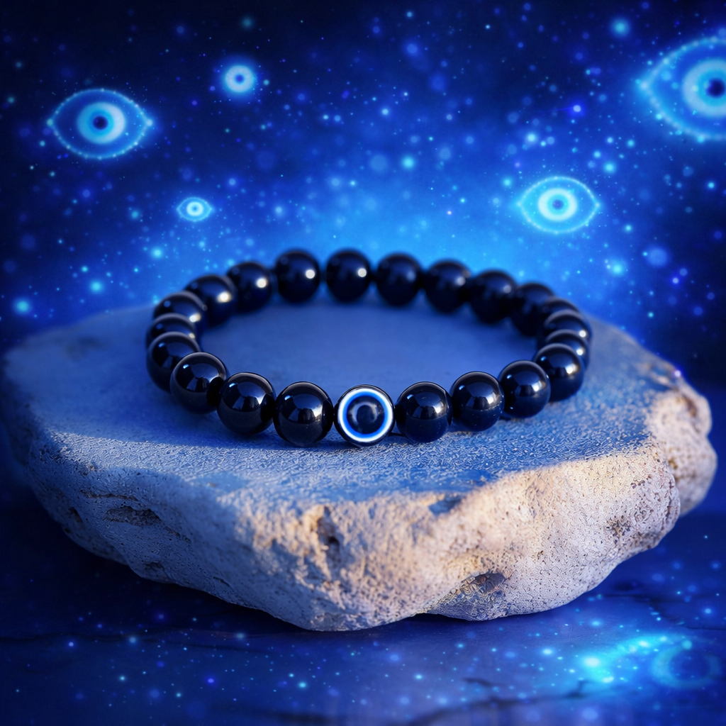 Evil Eye Bracelet with Black Obsidian