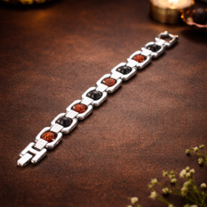 Metal Rudraksha and Karungali Bracelet - Silver