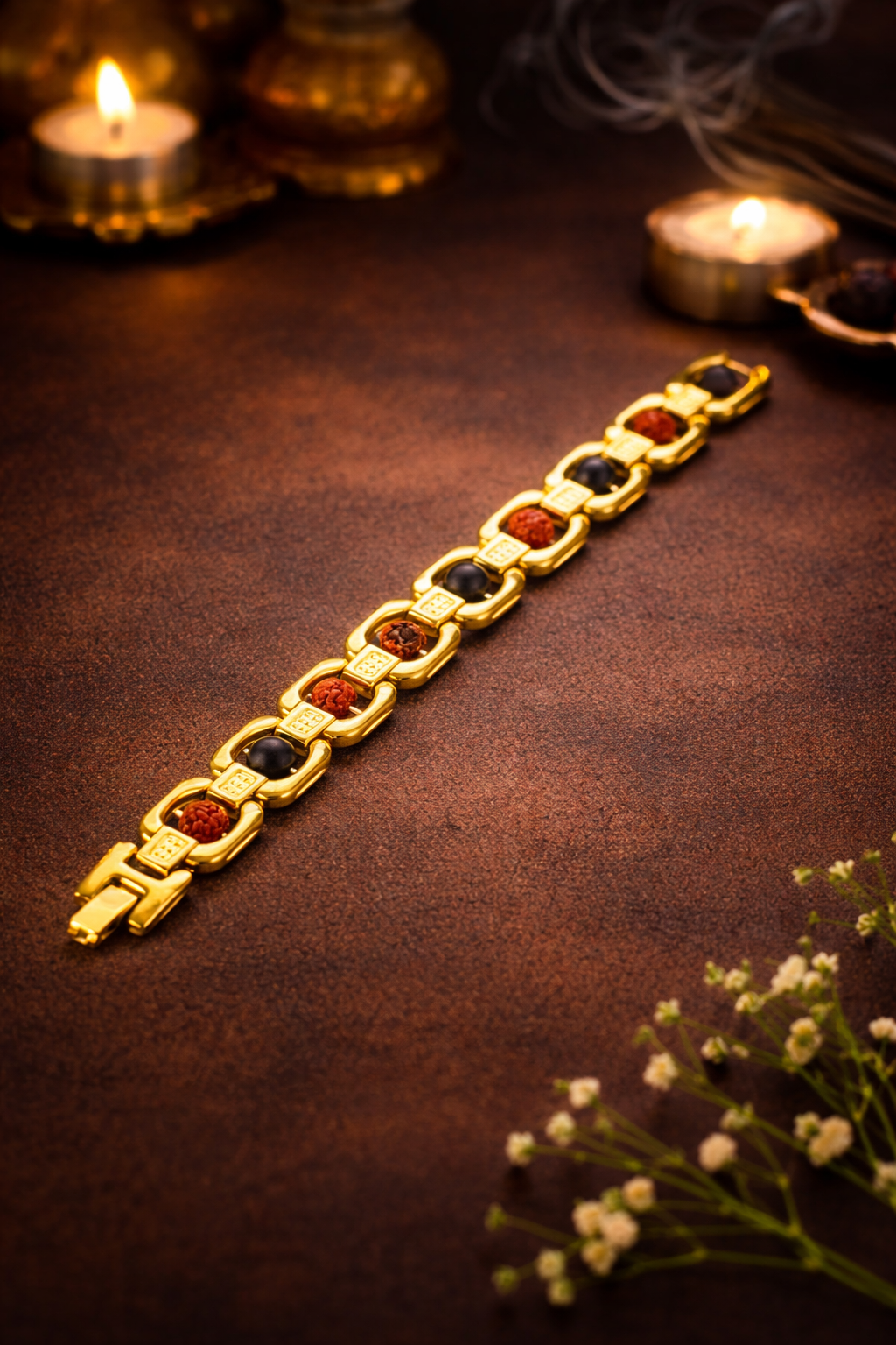 Metal Ruduraksha And Karungali Bracelet - Gold